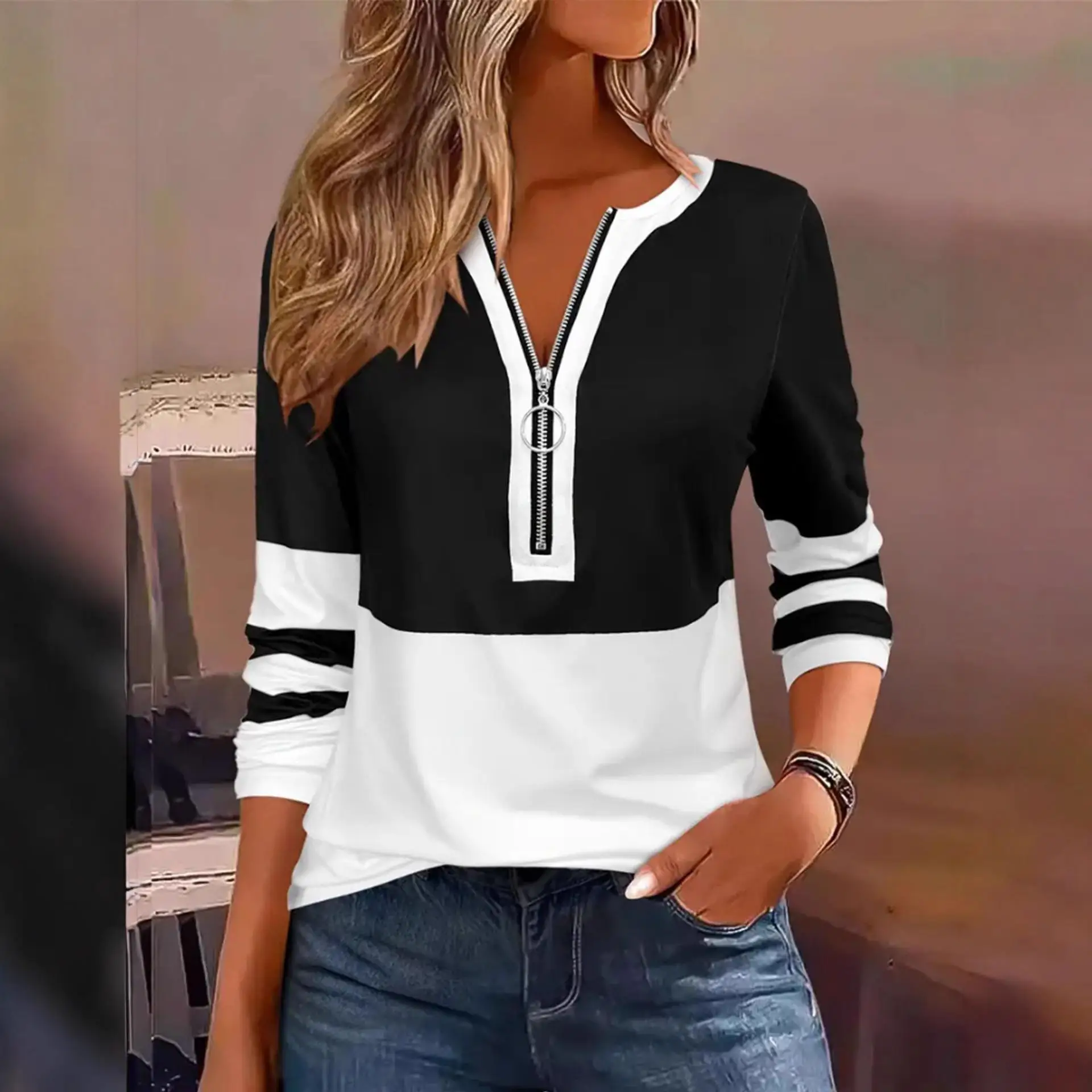 Décontracté rond Ne Long Sve T-shirt grande taille femmes automne hiver Faion confortable respirant Polyester coton mélange