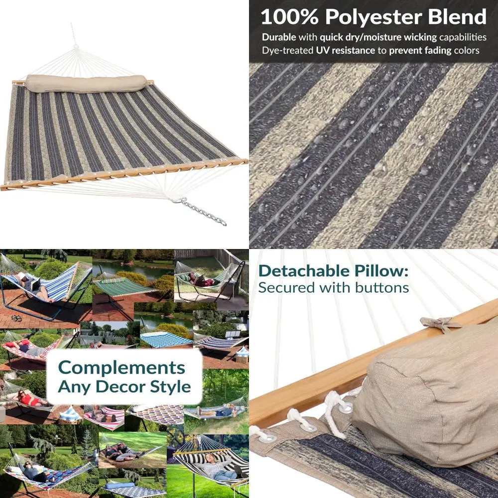 

Стеганый уличный гамак Sunnydaze с распорвателями — сверхпрочный двойной гамак емкостью 450 фунтов для улицы — в горах