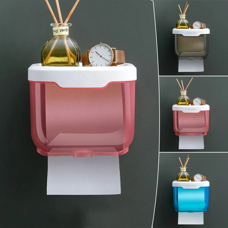 

Waterproof Toilet Paper Holder Wall Mounted Punch Free Paper Dispenser Transparent Storage Box Bathroom Kitchen Supply WWO66