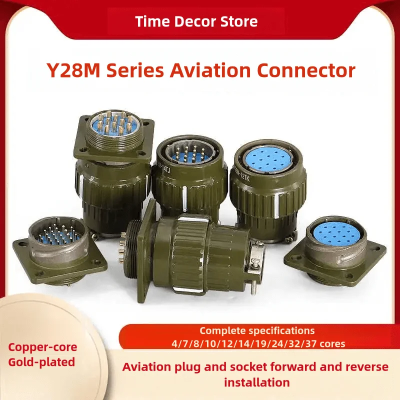 Y28M Series Fast Buckle Aviation Fixed Type Industrial Connector Plug & Socket, Male & Female, 4 7 8 10 12 14 19 24 32 37Pin