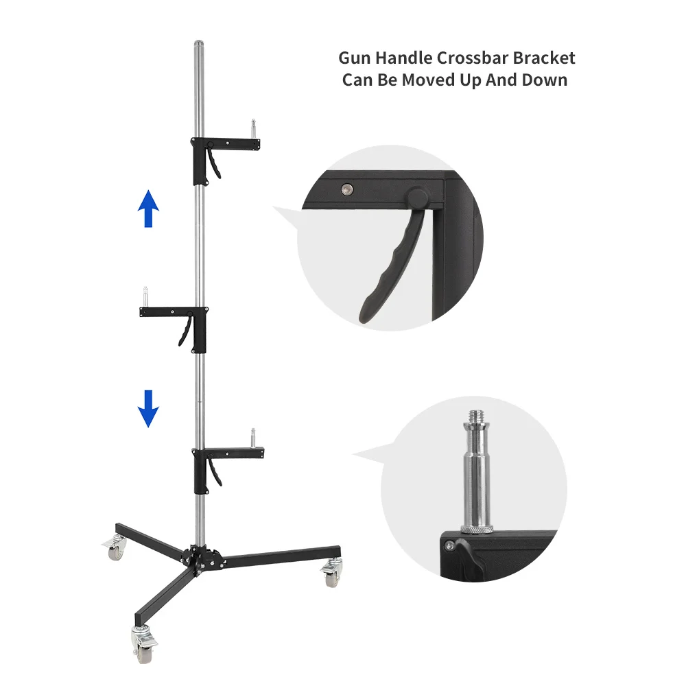 SH 63cm-190cm Gun Grip Light Stand 1/4 and 3/8 Screw With Wheels Folding Tripod For Studio Flash LED Light Softbox COB Light