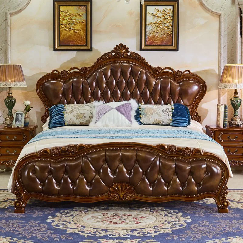 

for European American Minimalist Princess Bedroom Storage Set Solid Wood Bed With Leather Upholstery Soft Frame For Home Use