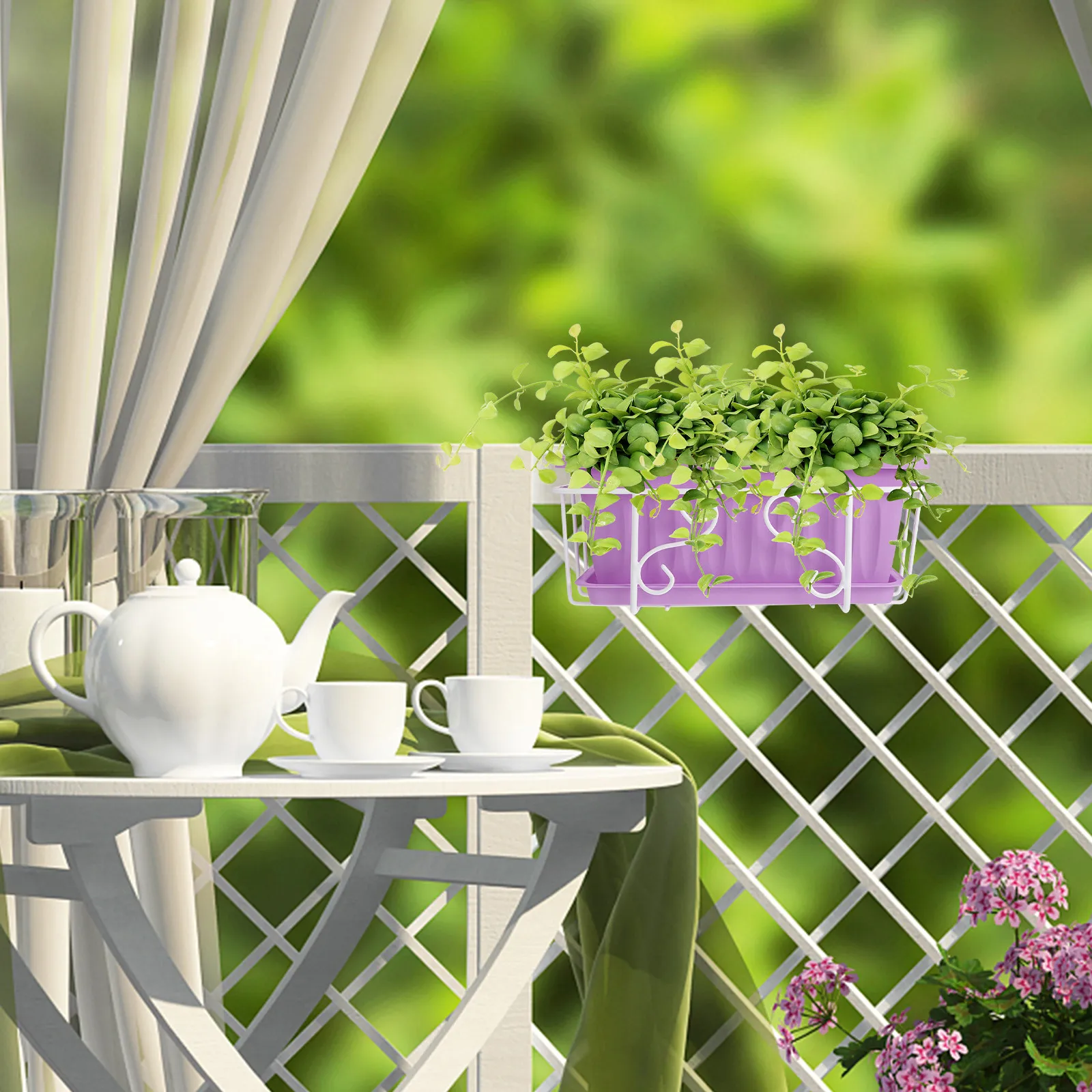 1Set Hanging Flowerpot Stand Rectangular Plant Pot Tray Premium Lightweight Compact Design for Home Office Balcony Garden Living