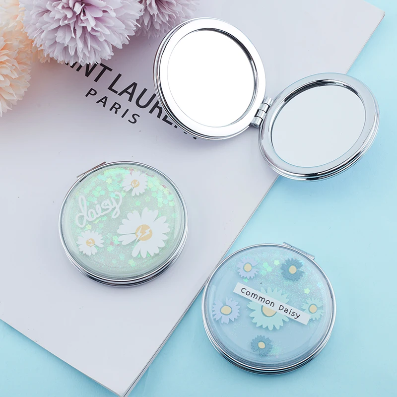 TSHOU856 Mini espejo de maquillaje de flores frescas espejo de bolsillo compacto espejo cosmético plegable de doble cara portátil regalos