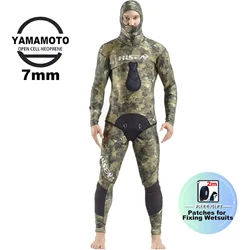 Men's Camouflage Open Cell Wetsuit 7mm- Durable CR Neoprene for Spearfishing and Diving,Freediving Two pieces Set