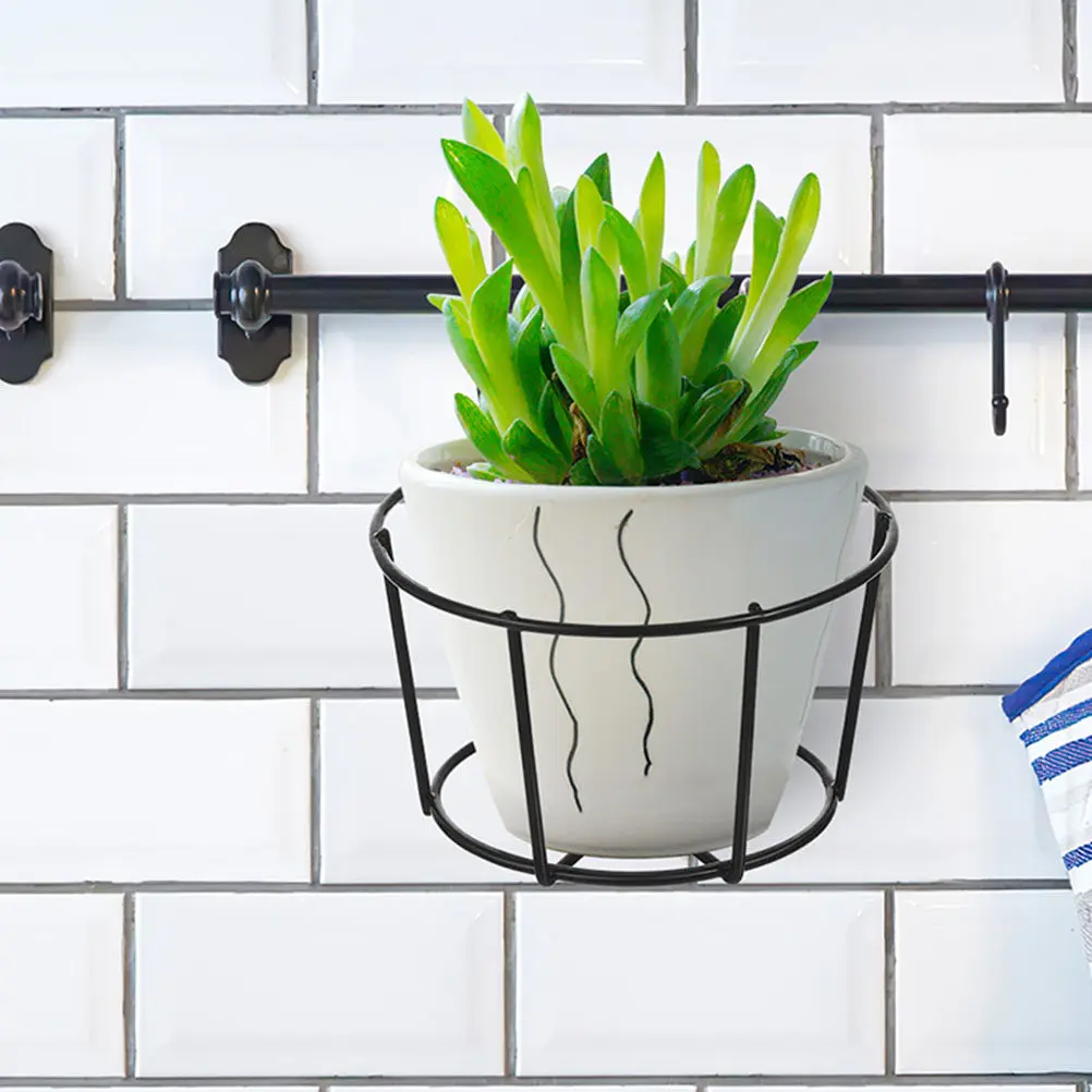 2Pcs Round Metal Hanging Rail Planters Balcony Plant Holder Outdoor Flower Pot Rack Railing Plant Holder Rail Planter Basket