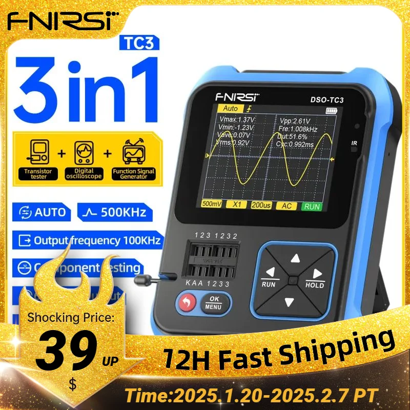 FNIRSI DSO-TC3 Mini Handheld Digital Oscilloscope Transistor Tester Signal Source 3in1 Multifunction Electronic Component Tester