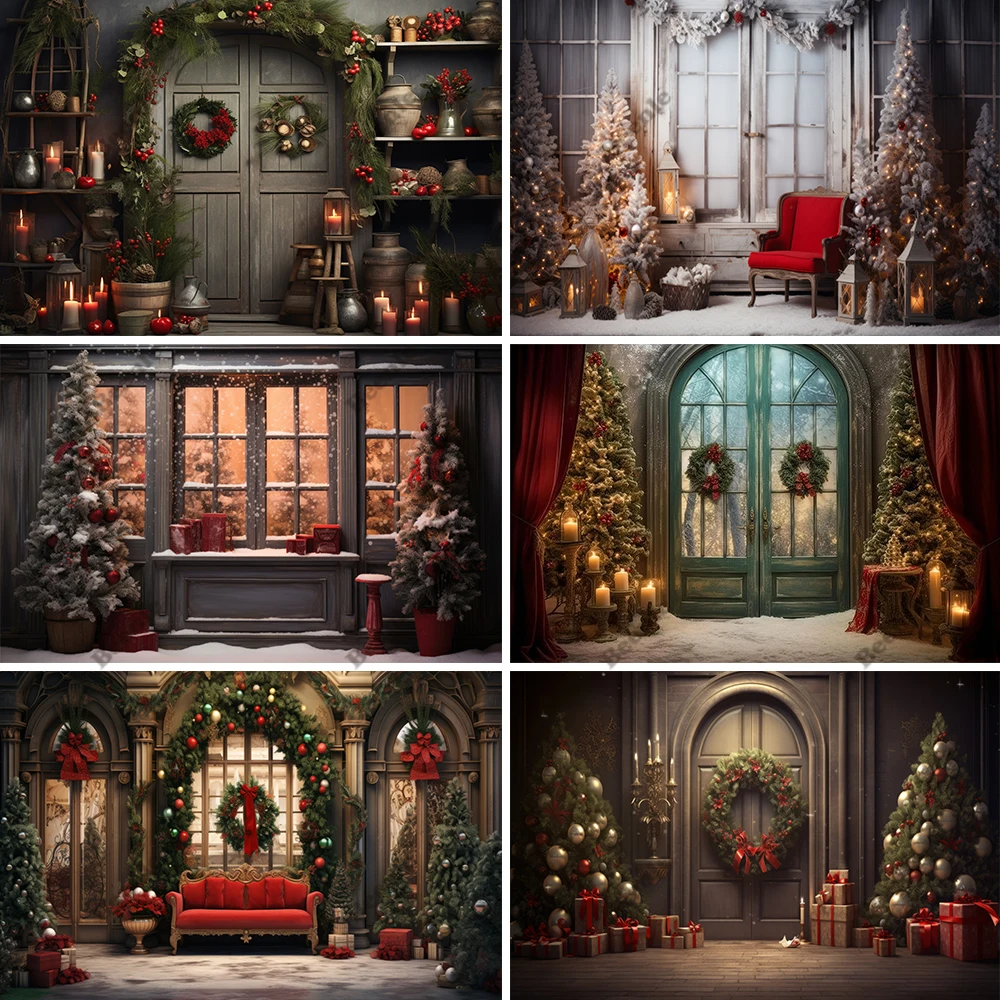 Beenle Christmas Photography Background Winter Snow Fireplace Xmas Tree Gifts Kids Family Portrait Decor Backdrop Photo Studio