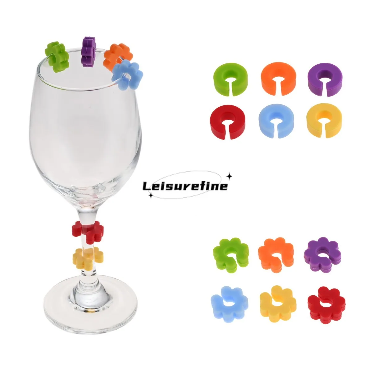 

6pcs/set Wine Goblet Markers Colorful Silicone Round/Flower Circle Glass Charms Drinking Cup Tag Guests Identify Hotel/Home/Bar