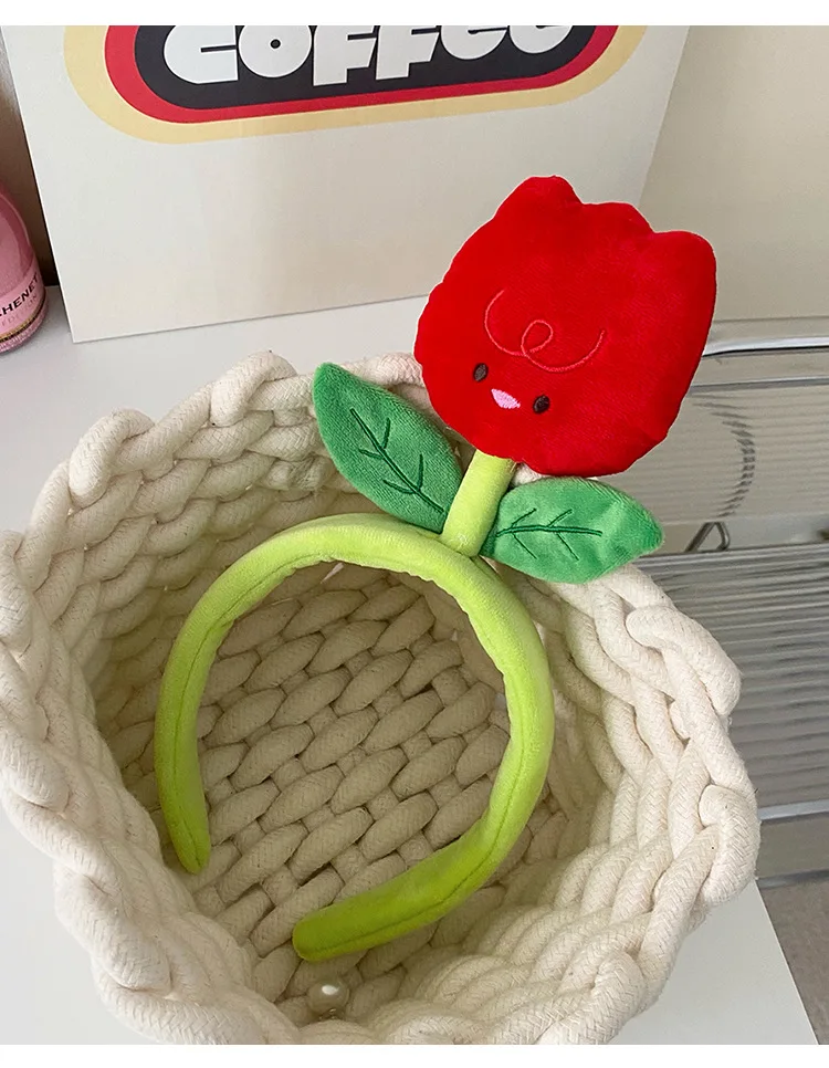 Kreative Plüsch Tuch Farbe Tulpe Blume Raupe Haarbänder Für Mädchen Frau Niedlichen Cartoon Gesicht Waschen Make-Up Stirnband Mode – Detail 15