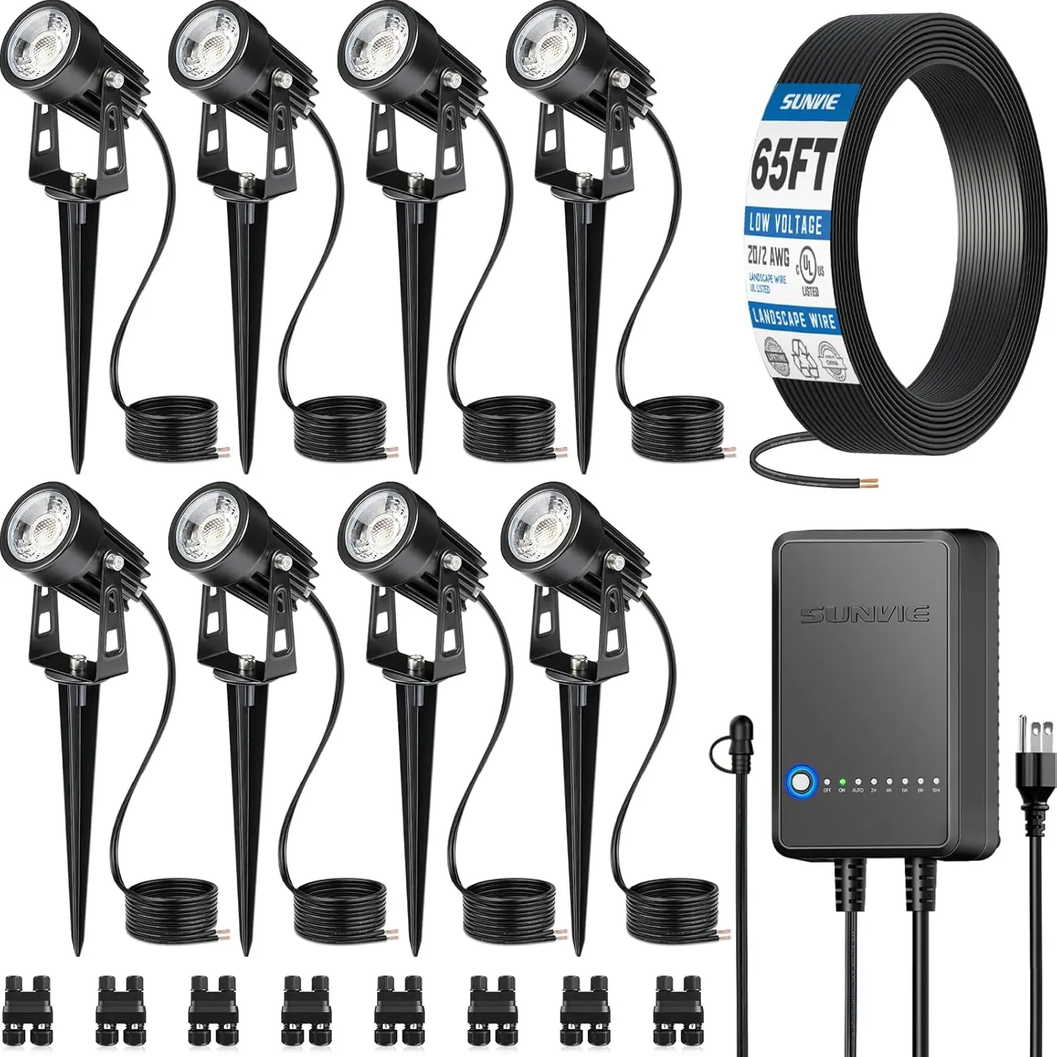

8-Pack Low Voltage LED Landscape Lighting Kit with Transformer, 65FT Wire, Waterproof Uplights for Yard Garden