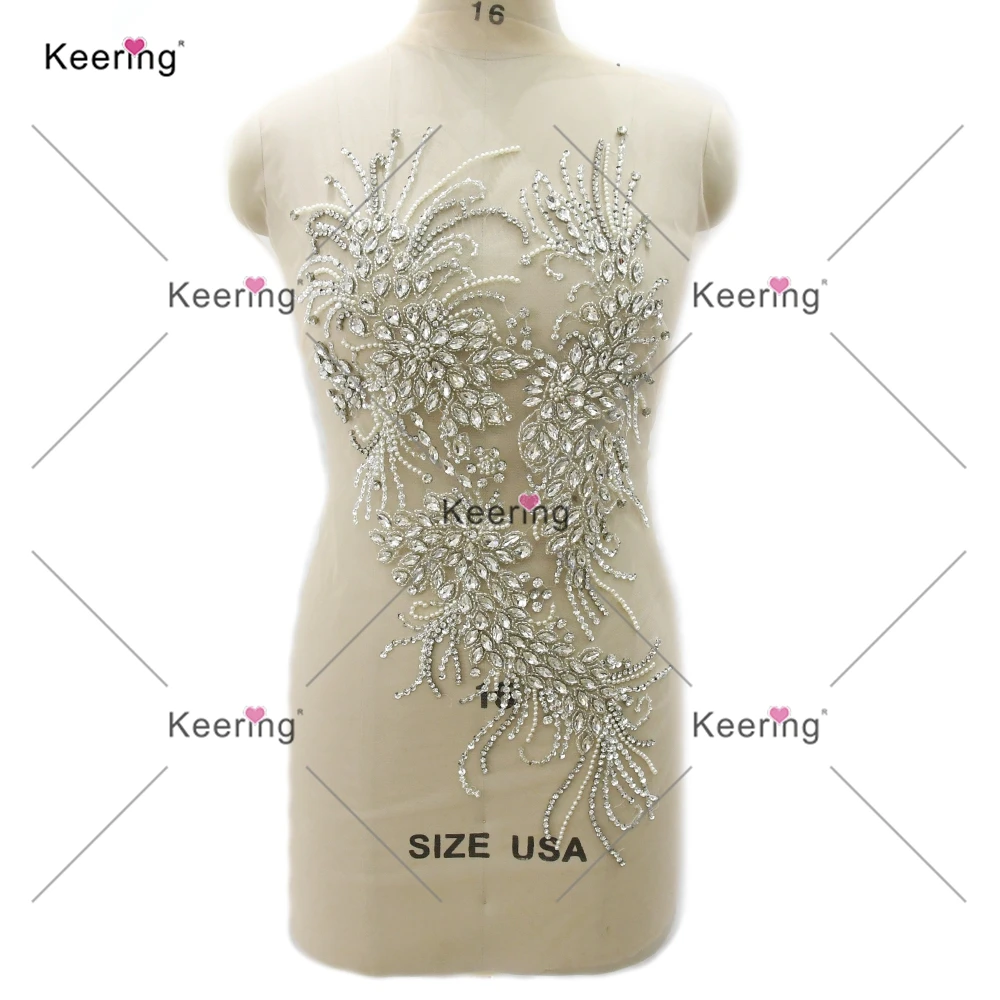 Luxury  Blingbling Silver Crytal Rhinestone Body for Wedding Dress,  Shiny Dark V for Prom Dress WDP-590