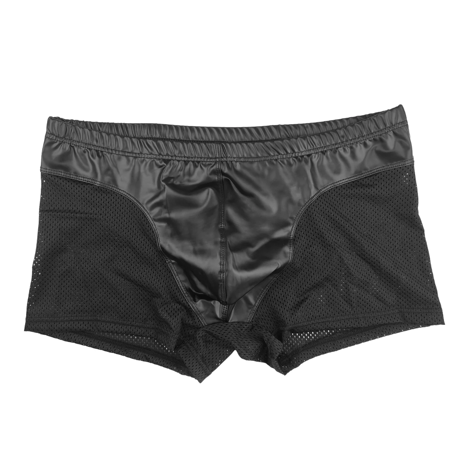 CLEVER-MENMODE Boxers Lingerie Sexy Mesh PU Leather Men Underwear Penis Pouch Boxershorts Underpants hombre Boxer Shorts