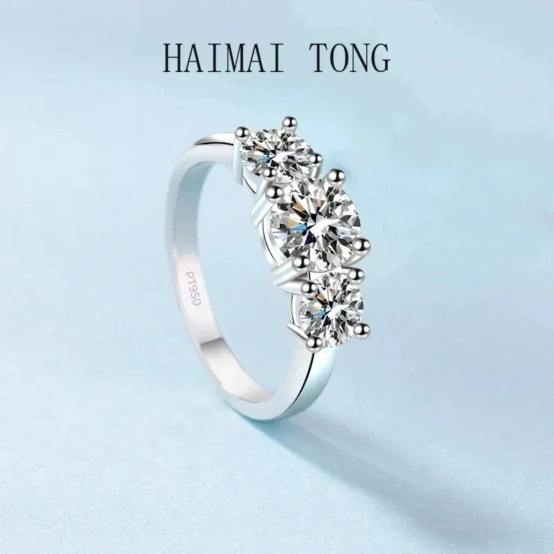 

Sparkle Luxury PT950 Platinum Jewelry 2Carat Moissanite VVS1 DColor Three Diamond Quality Fine Engagement and Wedding Ring Women