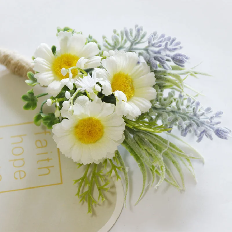 Boutonniere And Wrist Corsag Simulated Daisy Wedding Flower Art Business Celebration Opening Guests Hand Flowers 250