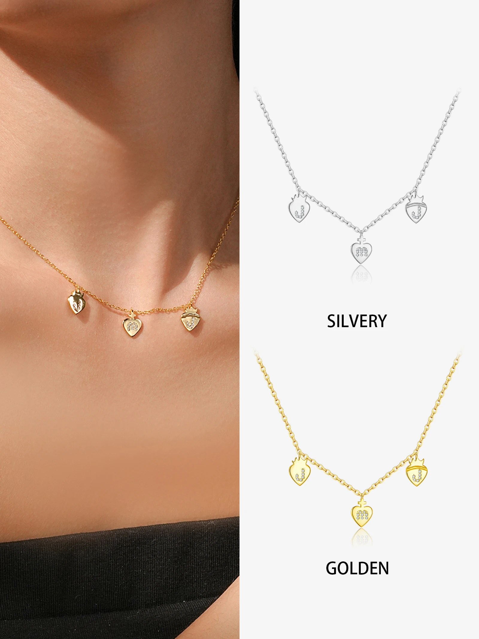 

ANDYWEN 925 Silver Heart & Strawberry Pendant Necklace, CZ Accent Jewelry, Sweet Gift for Women, Playful Everyday Wear