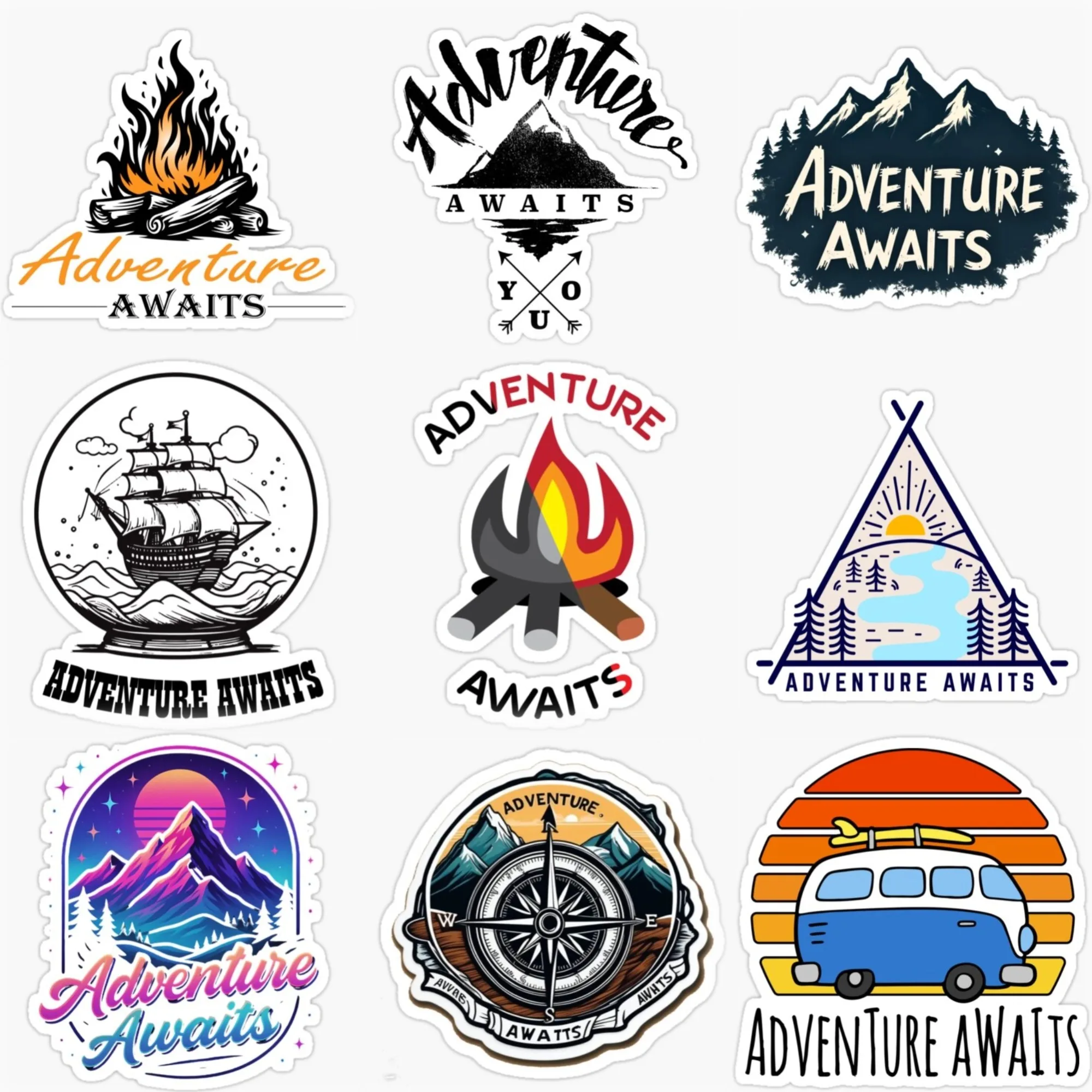 

Adventure Awaits Travel Camping Car Stickers for Van Bicycle Off-road Motorcycle Helmet Bumper Wall PVC Decal Accessories