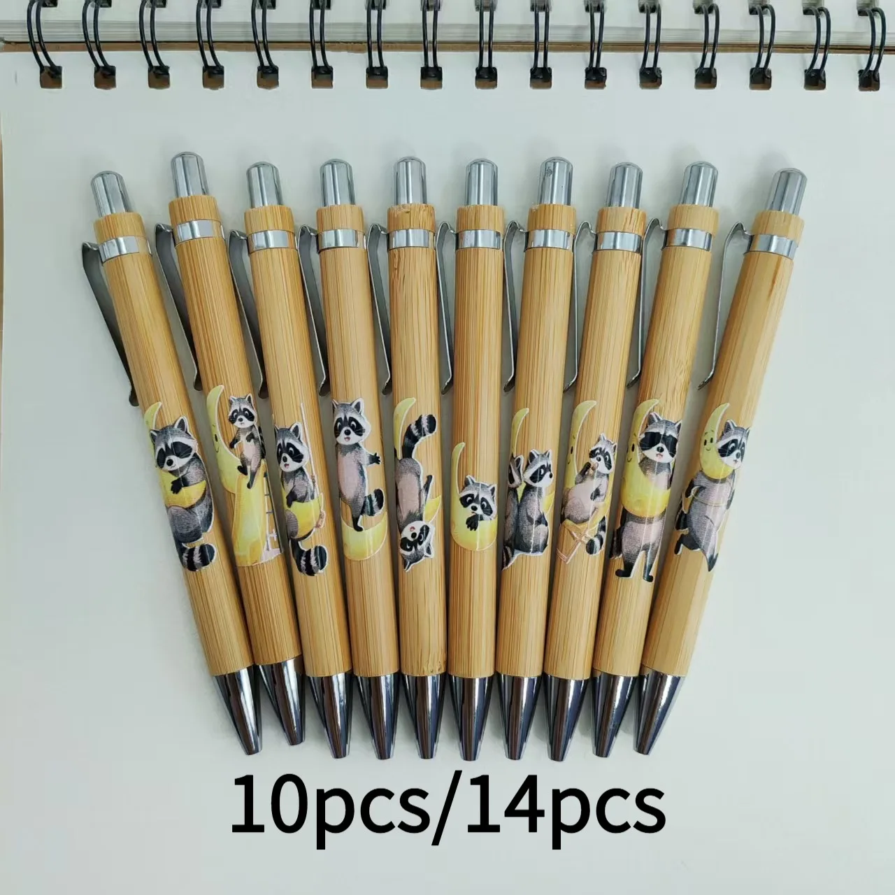 

10pcs/14pcs Goodnight Raccoon and Moon themed ballpoint pen student writing signature