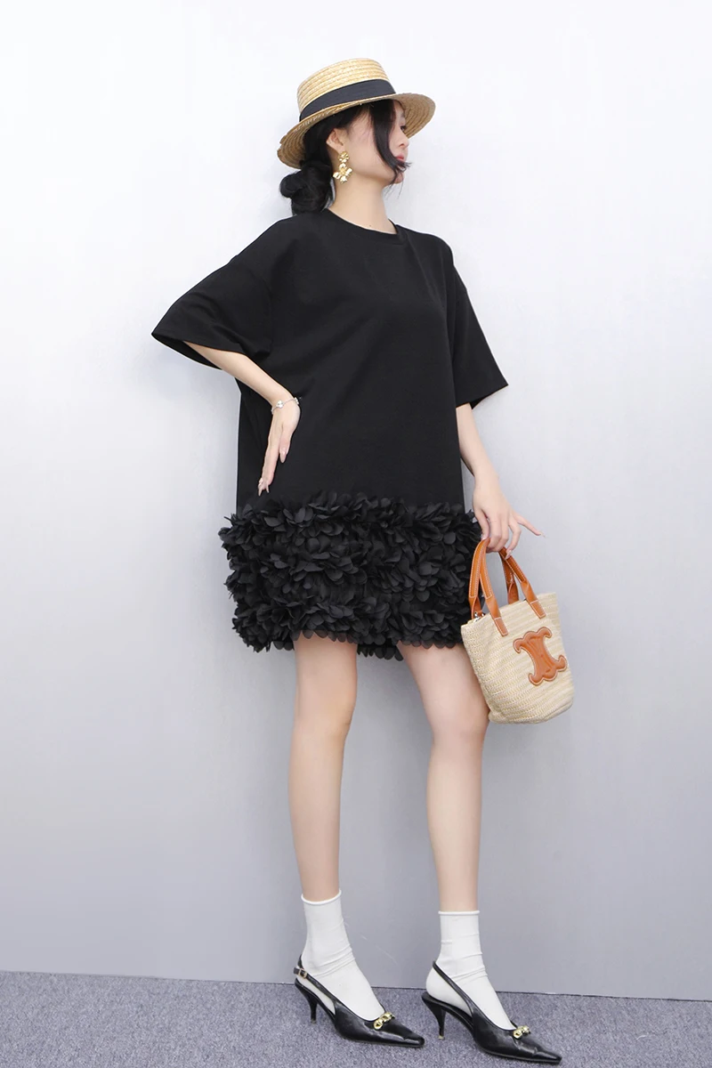 2025 ฤดูใบไม้ผลิใหม่Elegant O-คอหลวมเสื้อยืดสั้นเค้กผู้หญิงแฟชั่นแขนสั้นสุภาพสตรีขายส่งJ906