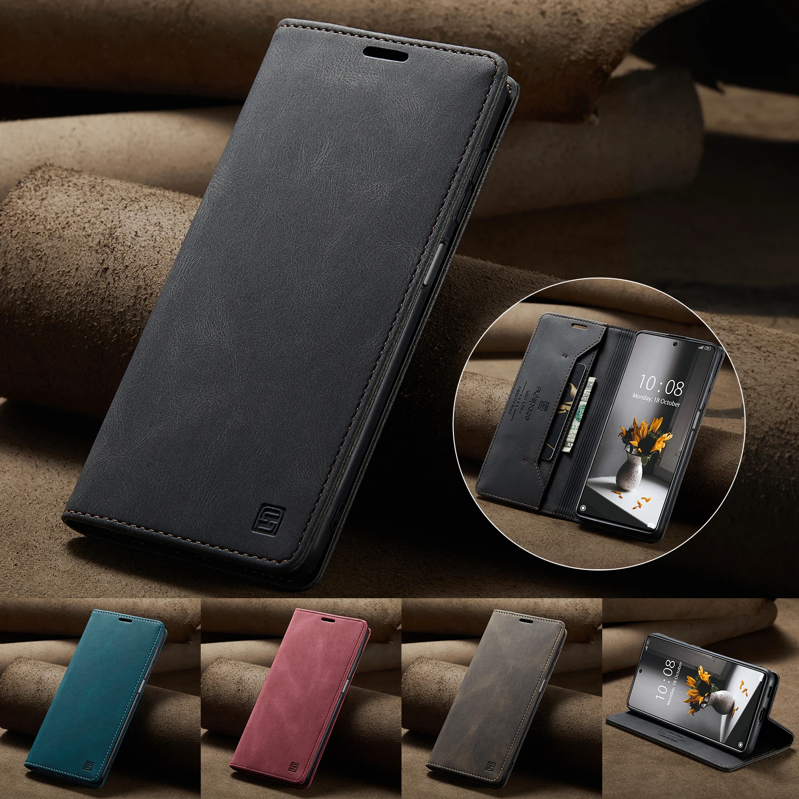 Leather Anti-theft Brush Case For Xiaomi Mi 11T Pro 5G 12 12X 10T Lite Redmi Note 11S 10S 10 9 8 Pro Wallet Card Solt Flip Cover