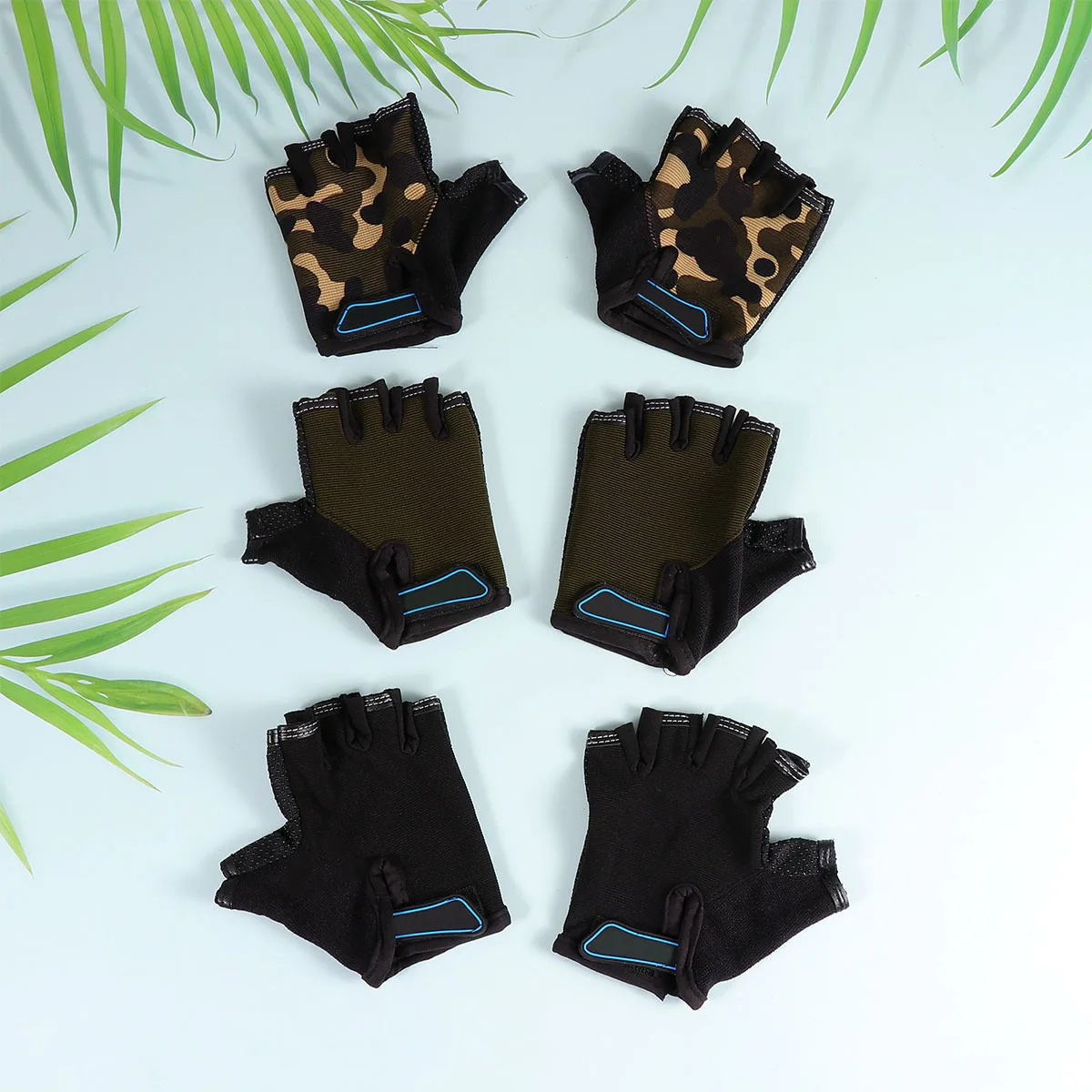 3Pairs Kids Biking Gloves Half Finger Breathable Riding Gloves Shockproof Outdoor Fitness Sports Training (Black Camouflage