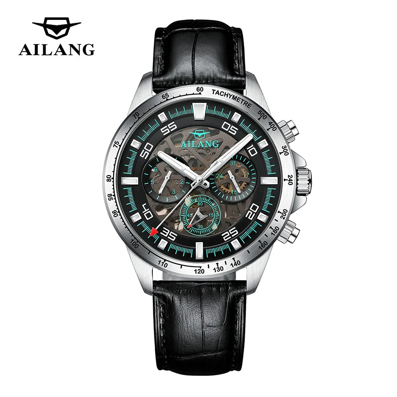

AILANG Brand Luxury Men's Automatic Winding Mechanical Watch Fashion Leather Strap Design Waterproof Luminous Men Wristwatch