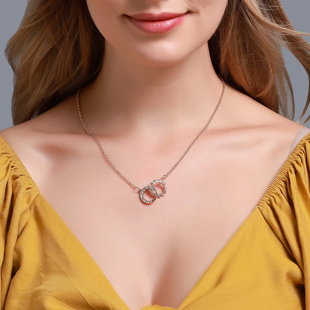 New Creative Design Double Ring Zircon Necklace Clavicle Chain Trend For Woman Fashion Temperament Versatile Choker