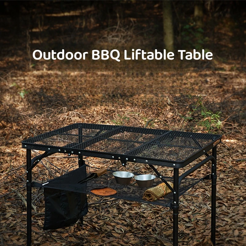 Camping Table Portable Lightweight Picnic Tourist Table Camping Barbecue Folding Iron Grid Table Outdoor BBQ Liftable Table New