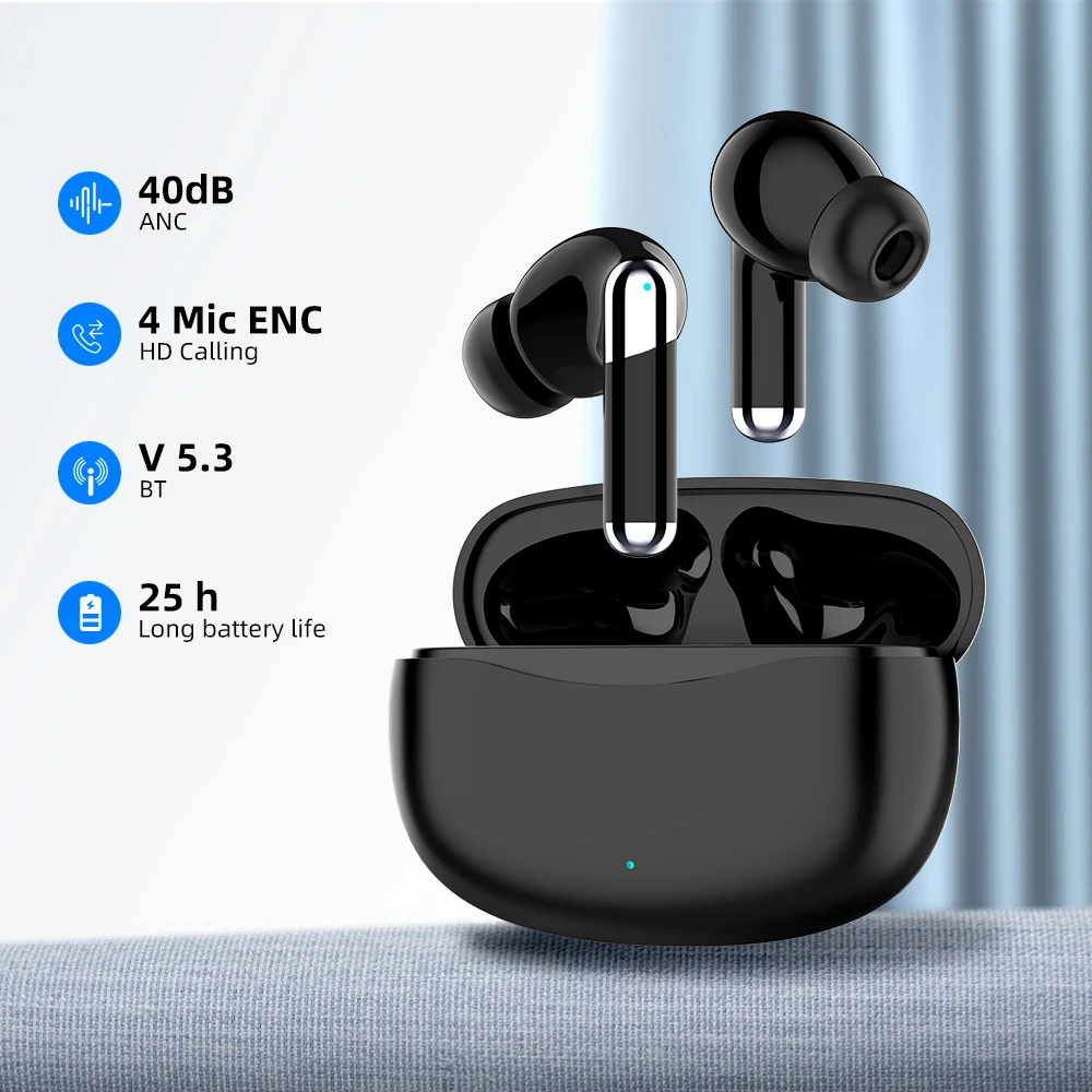 Newly J66 Earphones ANC +4 MIC ENC TWS Wireless Earbuds Type C Bluetooth InEar Headphones Auto Pairing Ear Buds