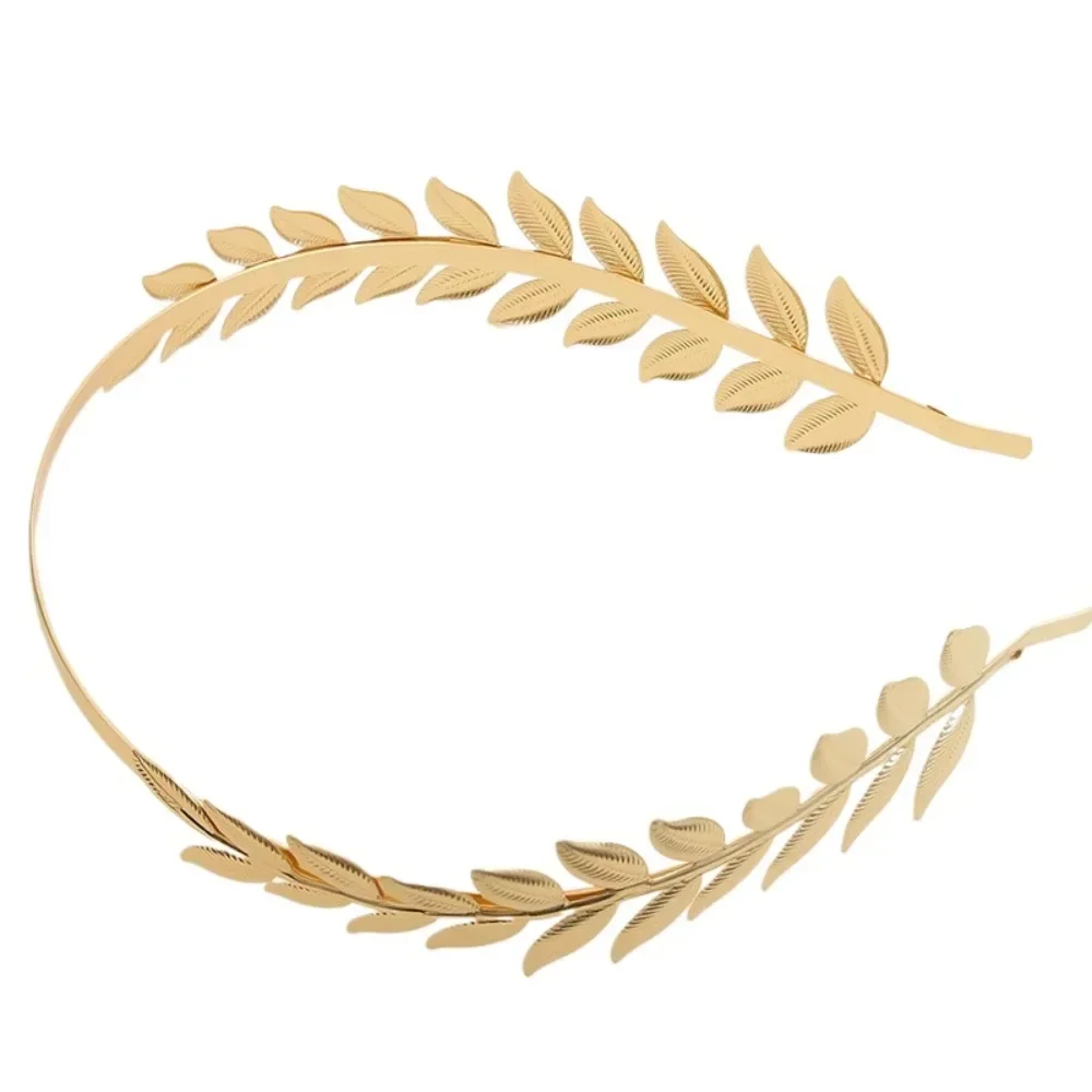 Braut-Haaraccessoires: Griechische goldfarbene Blatt-Stirnbänder für Damen, römische Diadem-Kronen-Tiaras, Kopfschmuck – Detail 9