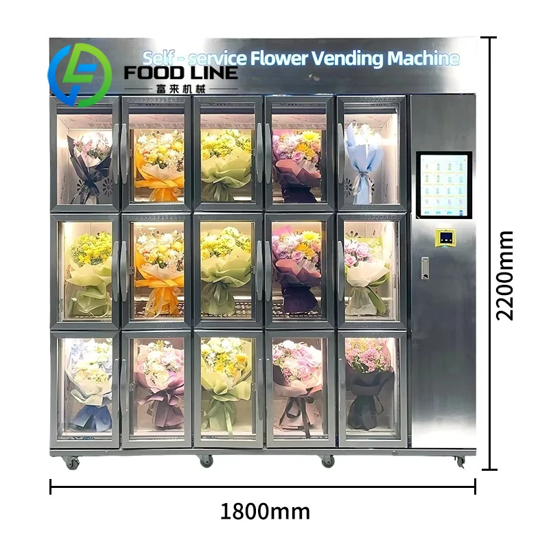 Touch Screen 15 Grids Self Service Refrigeration Function Machine for Commercial Flower Vending Machine