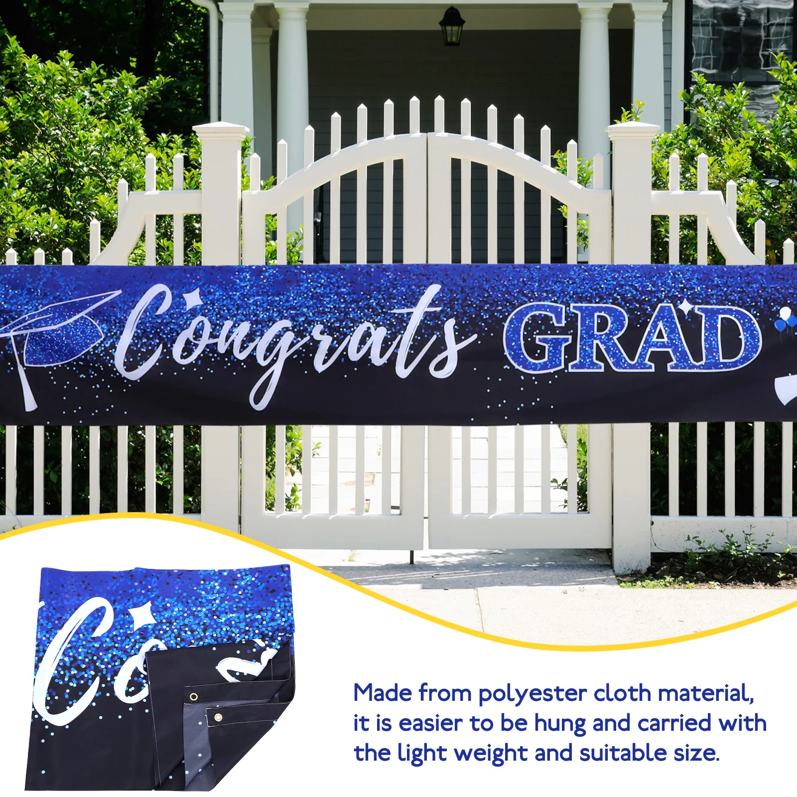 

Graduation Party Banner Polyester Cloth Congrats Grad Backdrop Photo Background Decoration Banner for Graduation Celebration