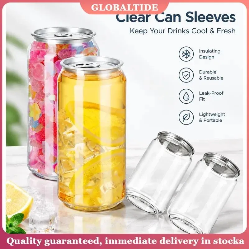 Clear PET Soda Cans with Lids 500ml Transparent Plastic Beverage Cans for Juice Coffee Bubble Tea Drinks Party Supplies