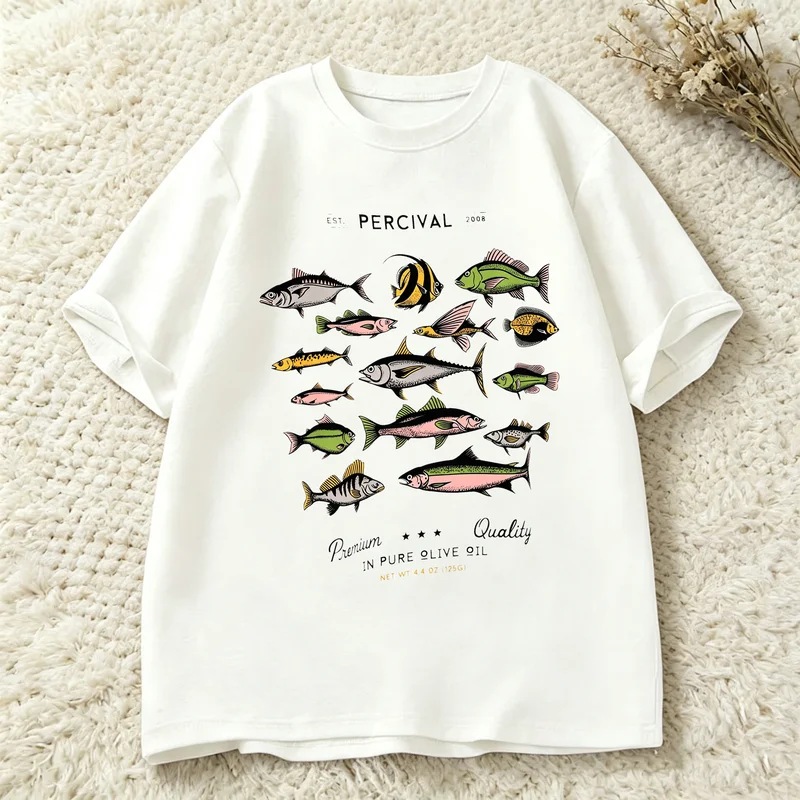 Collectible Vintage T Shirts - เสื้อยืดกราฟิกคอลเลกชันปลาทะเลสไตล์เรโทร สำหรับผู้ชาย ลายพิมพ์ปลาหลากหลายชนิดสไตล์วินเทจ เสื้อแขนสั้นลำลอง ของขวัญสำหรับแฟนๆ โลกใต้ทะเล