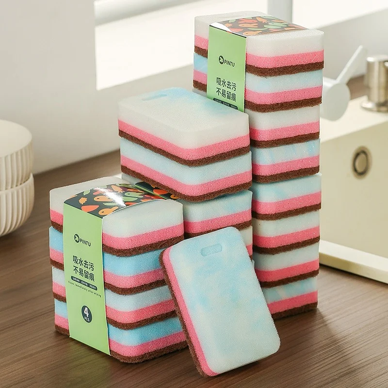 Durable Wipe Double-sided Sponge Sponge Convenient Double Sided Cleaning Block Dishwashing Three-in-one Easy To Use