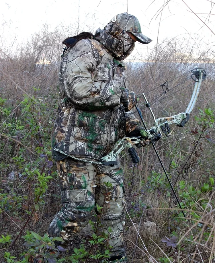 Zimowe ciepłe ubrania myśliwskie zagęścić obserwowanie ptaków tkaniny wędkarskie odkryty Bionic Camo strój Ghillie Sniper polowanie materiał kamuflujący — zdjęcie 7