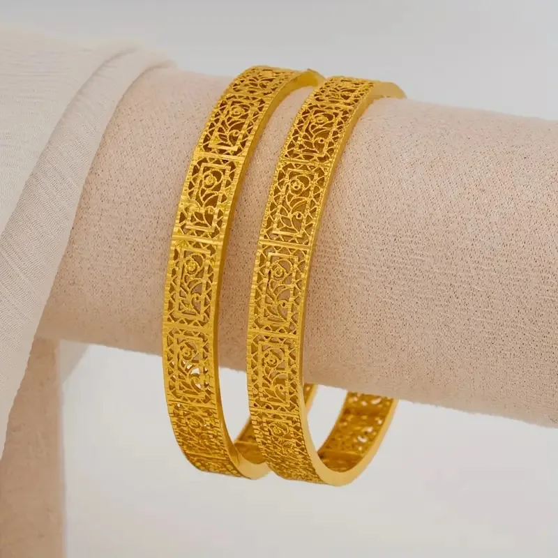 9999 gold Middle East gold wire hollowed-out bracelet, retro court style engraved flower hand ring, women's jewelry wholesale