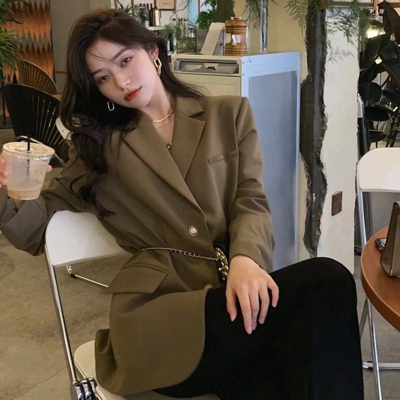 

Women'S Clothing Trend 2025 Blazer Woman Ashes Sheen Fan Buttons-Up Flared Knee-Length Item Buckled Plus-Size Texure Slim