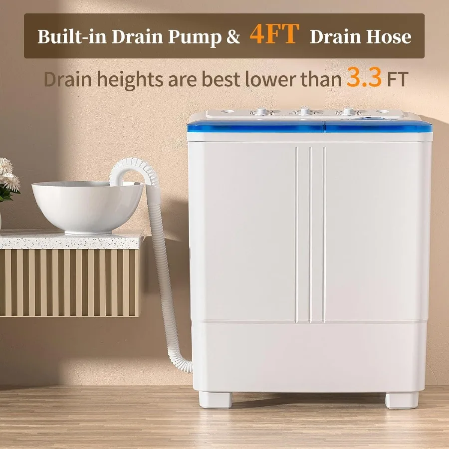 غسالة محمولة ذات حوض مزدوج بسعة إجمالية 20 رطل تتميز بغسالة سعة 12 رطل ومجفف دوار 8 رطل مثالي لانخال مدمج #4