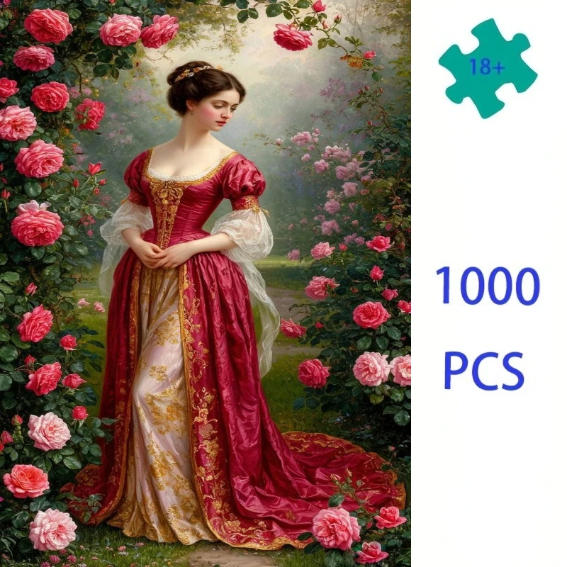 

Jigsaw Puzzle Lady in Red Gown Garden Adults Puzzle Games Family Fun Floor Puzzles Educational Toys for Kids