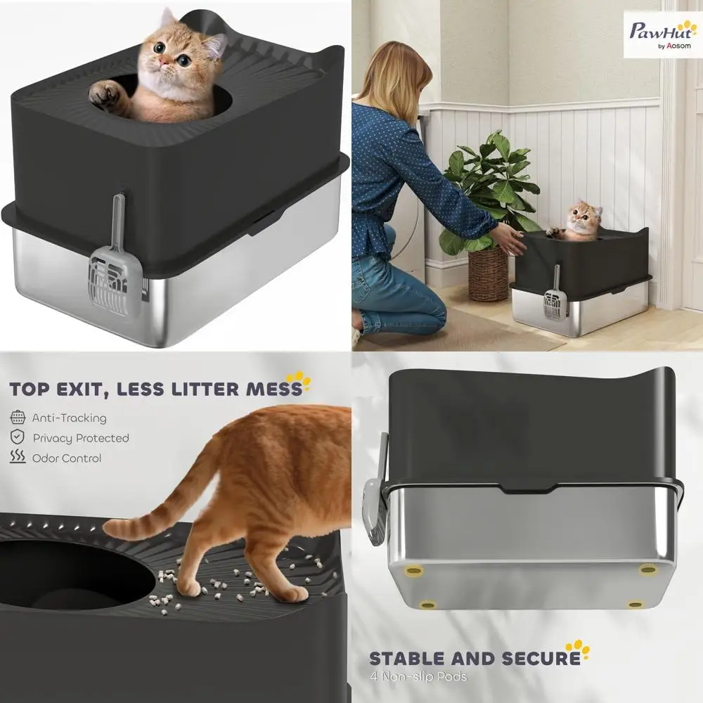 

Extra Large Enclosed Cat Litter Box with High Walls, Top Entrance, Scoop Included, Non-Slip Base for Easy Cleanup