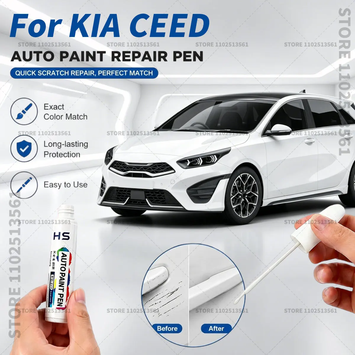 For 2006-2025 KIA CEED Touch Up Paint Pen Quick Repair Car Scratch Chip Paint Brush White Black Blue Flame Orange Fusion Silver