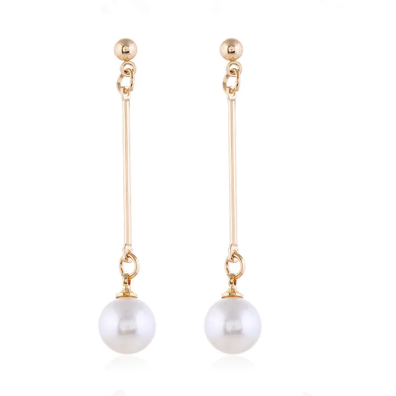 2023 New Simple Women's Korean Edition Simulated Pearl Pendant Pendant Ball Needle Long Earrings