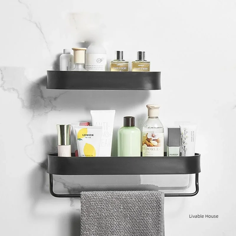 Bathroom Shelf Rack Wall Mounted Shelves Bath Towel Holder shampoo Rack Black Shower Storage Basket Bathroom Accessories Shelves