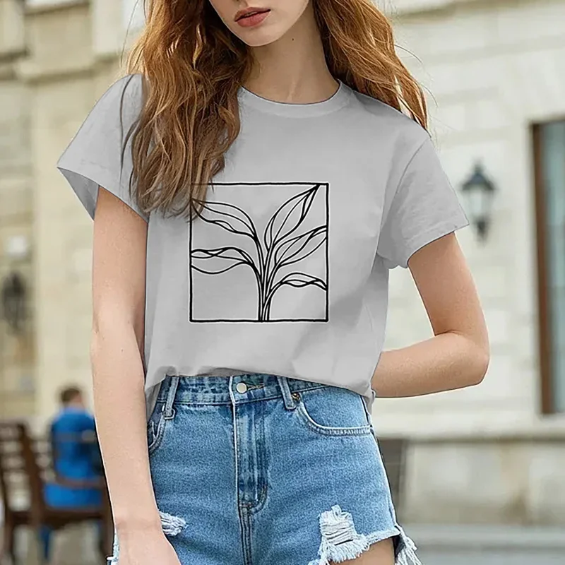 تي شيرت نسائي عصري مطبوع برقبة دائرية وأكمام قصيرة، أنيق ولا توقيت، متعدد الاستخدامات ويذهب مع مختلف