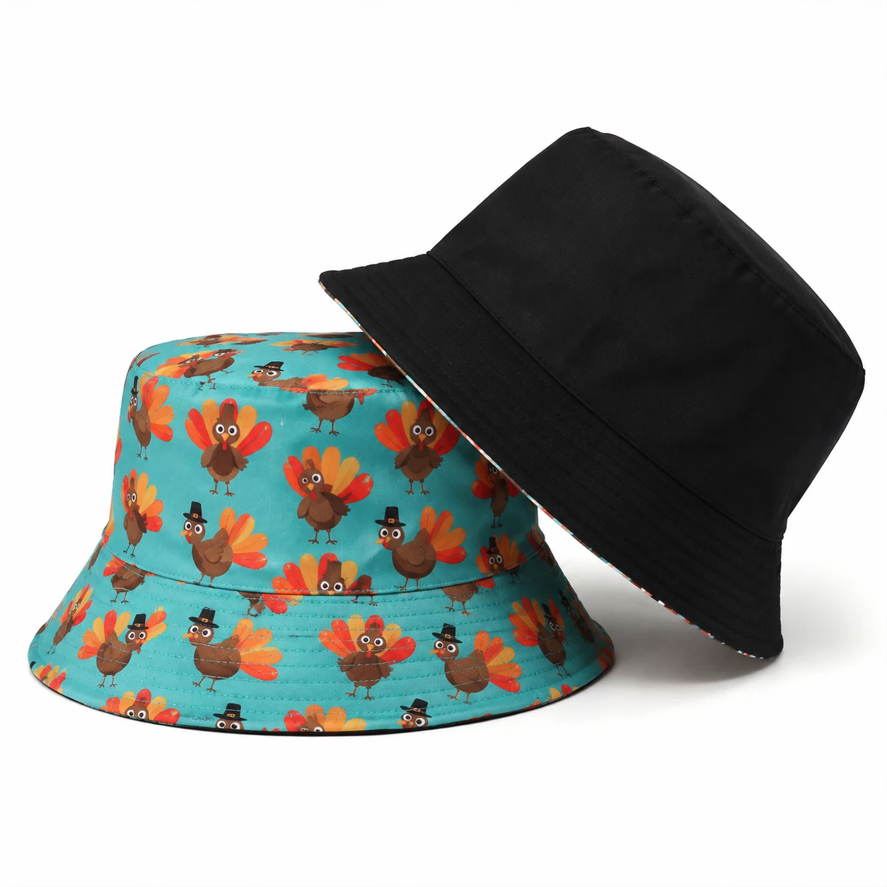 Thanksgiving turkey fisherman hat, fun cartoon pattern casual basin hat, neutral holiday party hat, suitable for autumn travel