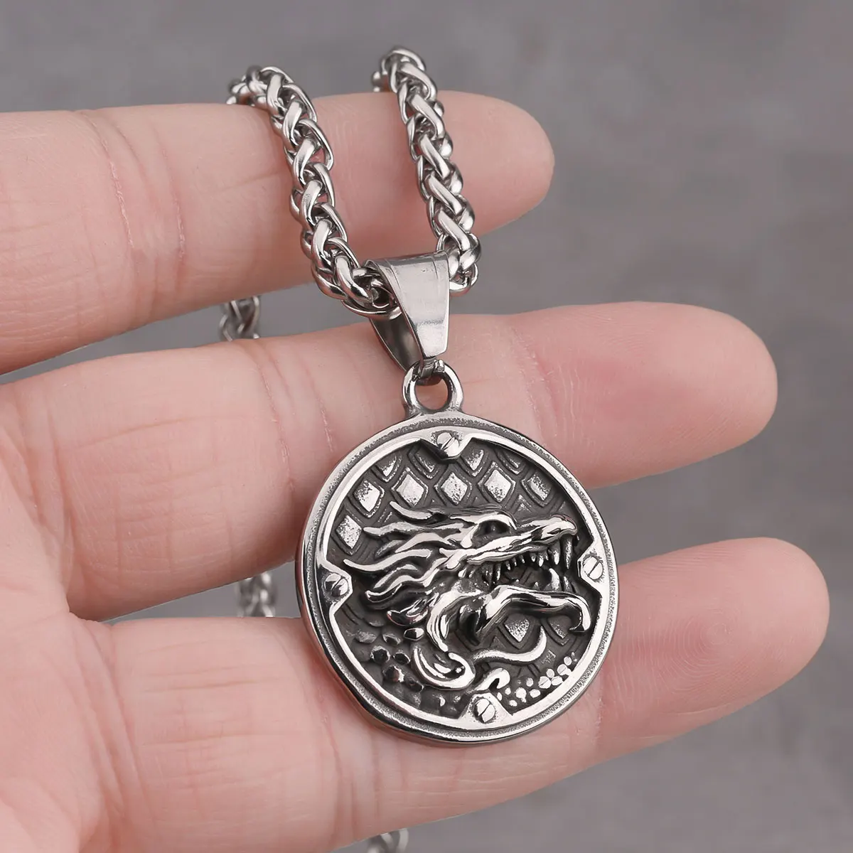 Vikings Stainless Steel Dragon Ouroboros Necklace Scandinavia Ancient Animal Carved Pendant Nordic Men's Jewelry Gift - view 5