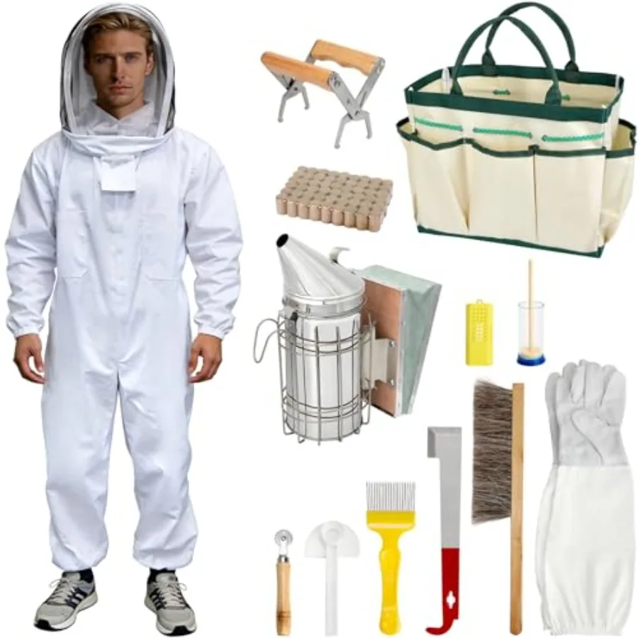 Blisstime 13pcs Bee Hives Starter Kit Beekeeping Supplies with Bee Suit, Bee Supplies and Equipment with Bee Smoker, Honey Bee