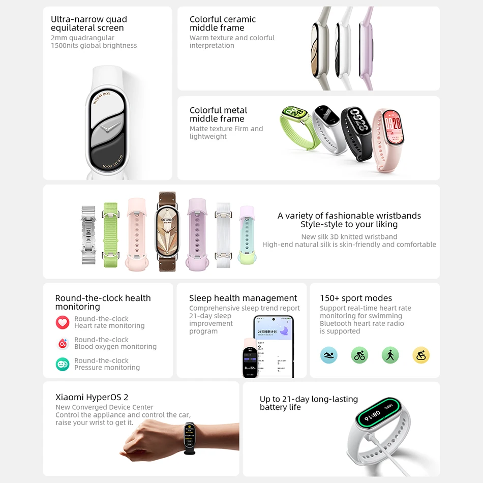 Xiaomi Mi Smart Band 10 الإصدار العالمي 1.72 بوصة AMOLED محرك خطي لمراقبة الصحة بطارية 21 يومًا سوار رياضي #2