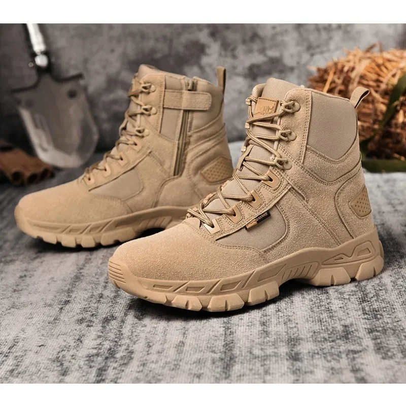 Outdoor Boots Men Combat Ankle Boots Waterproof Outdoor Hiking Shoes Desert Tactical Mens Boots Wear-resisting Training Boots